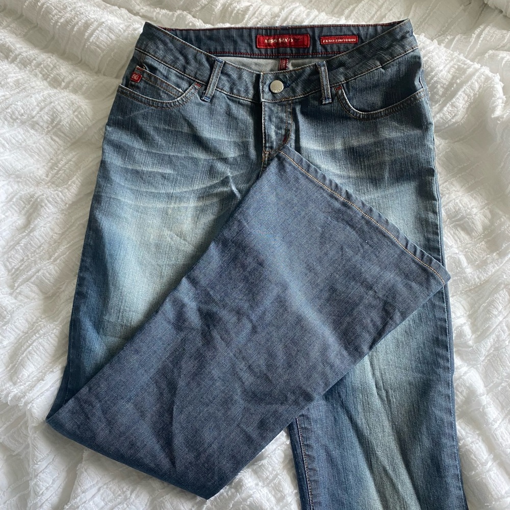 Miss Sixty Blue Flared ultra low rise jeans